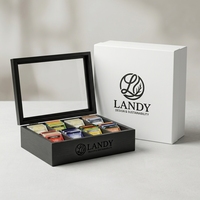 Boîte à thé Landy en MDF noir, organisateur de rangement à 8 compartiments avec couvercle en verre pour garde-manger, vente en gros, fabricant