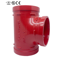 Raccord en T rainuré en fonte ductile, homologué UL FM ASTM A536, robuste, peint à l'époxy rouge, pour réduction égalisée, destiné aux réseaux de conduites d'incendie.