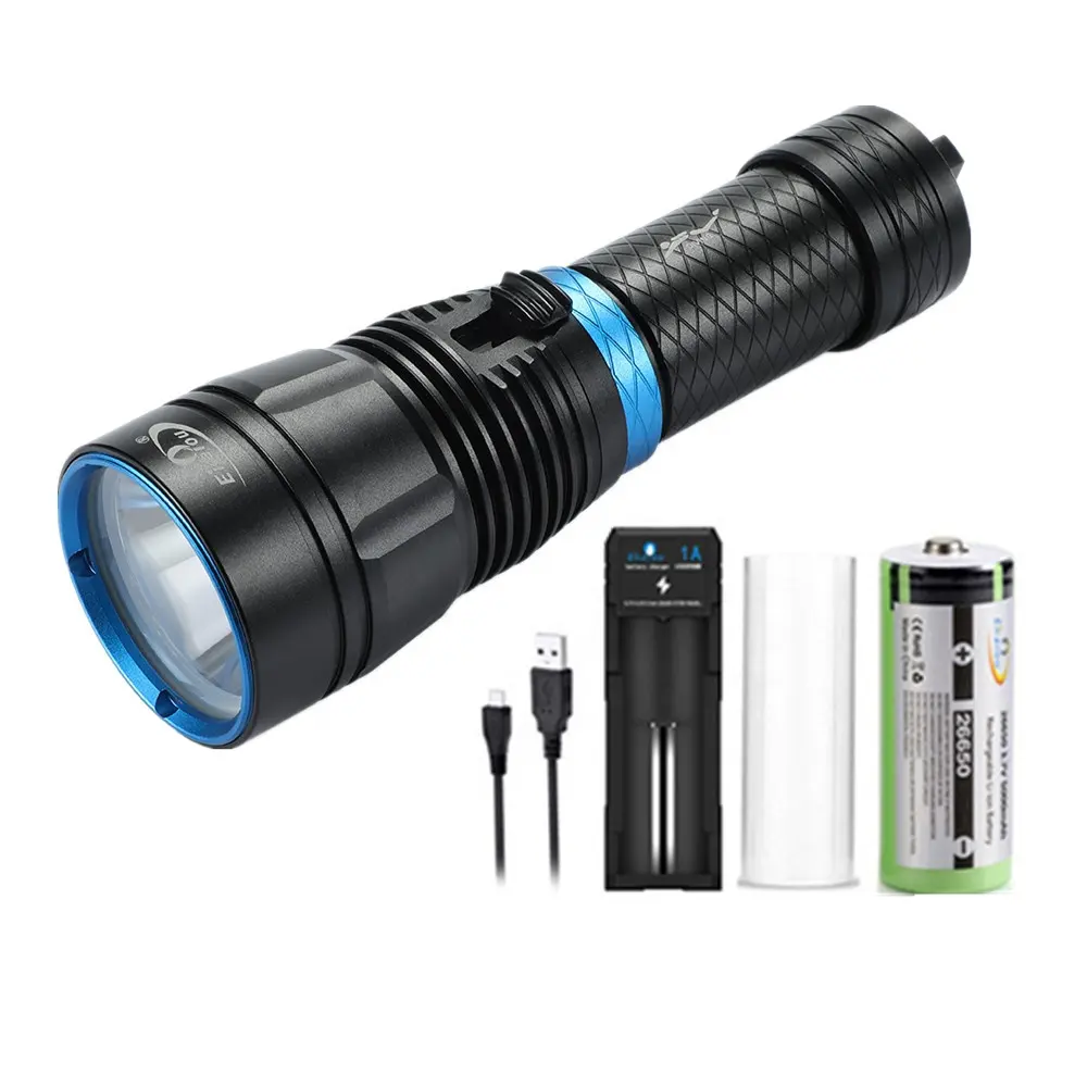 Linterna de buceo Led de aluminio superbrillante xhp50, linterna de buceo recargable con kit de cargador USB de batería 26650