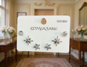 Orecchini a stella Qjnyajare in argento S925 con strass di cristallo, gioielli da donna per l'uso quotidiano - Product Image 2