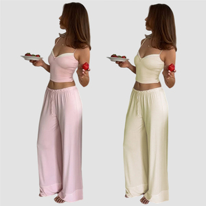 Mock Two Piece Sleepwear Sleeveless Top and Comfort Pants <b>Set</b> Women Homewear Loose Pajamas - Product Image 1