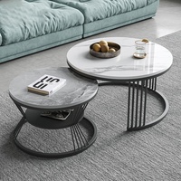 Table Basse Ronde Moderne de Luxe Nordique en Marbre Blanc Simple avec Plateau en Métal et Dorure, Ensemble de Tables Gigognes pour Salon Maison