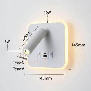Le rectangle carré rond a mené des lampes murales de lecture de chevet avec le port de charge de type-c <span class=keywords><strong>pour</strong></span> l'hôtel - Product Image 4