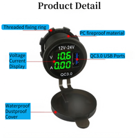 Voltmeter Ammeter Digital LED 12V-24V dengan Soket Port USB, Monitor Arus Tegangan Baterai Mobil, Meter Volt Amp RV Kapal Laut