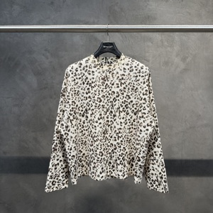 T-shirt à manches longues en tricot gaufré imprimé léopard personnalisé pour <span class=keywords><strong>homme</strong></span>, coupe oversize, col rond, streetwear, coton, tee-shirt graphique avec logo, fabricant - Product Image 2