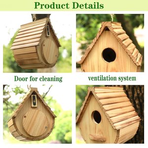 Natuurlijke Houten Vogel Huisopruiming Bluebird Vink Kardinalen Opknoping Vogelhuisje Voor Tuin Bezichtiging - Product Image 2