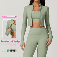 Vêtements de sport personnalisés, vêtements de sport actifs, vêtements de yoga pour femmes, ensemble de yoga 3 pièces avec veste à manches longues, vente en gros de vêtements de yoga pour la salle de sport