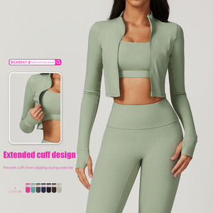 Ropa Deportiva Personalizada, Ropa Deportiva Activa para Mujer, Conjunto de Yoga de 3 Piezas con Chaqueta de Manga Larga, Conjunto de Yoga al por Mayor, Ropa de Gimnasio y Yoga - Product Image 2