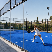 Terrain de padel panoramique extérieur complet avec mur en verre, structure en acier, éclairage LED, gazon artificiel, système complet pour clubs de padel