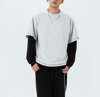 T-shirts pour hommes 100% Coton, coupe ample, tricotés, patchwork, unis, à manches longues, col rond, Cleanfit, personnalisés, pour l'entraînement, fabrication sur mesure