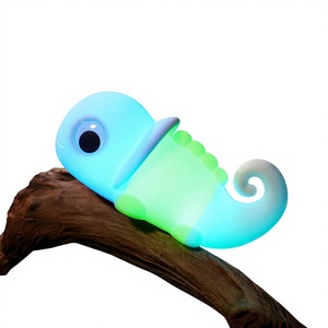 Myratts Kids Cute Soft Silicone Chameleon Night <b>Light</b> Dimmable <b>Timer</b> Portable Nursery Bedside Lamp (Chameleon Blue) - Product Image 1