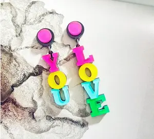Wholesale colorful statement dangle drop acrylic letter love you earrings