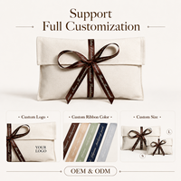 Pochette cadeau réutilisable en toile de coton avec rabat et ruban pour cosmétiques et bijoux