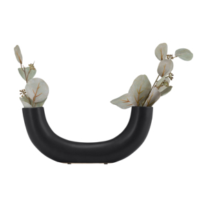 Vaso in ceramica a forma di U per l'arredamento del soggiorno, ufficio, tavolo, esposizione astratta, finitura nera opaca - Product Image 4