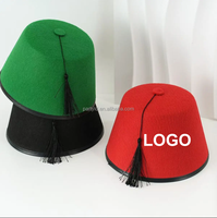 Chapeau Turc Rouge Tarboosh, Fez Vert, Pompon Doré, Costume de Fête de Pâques, Style Marocain, Unisexe Adulte, 6 Panneaux, Logo Personnalisé