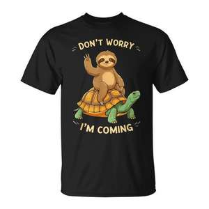 T-shirt Sloth Riding Turtle Don't Worry I'm Coming, noir, unisexe, taille adulte - Product Image 1