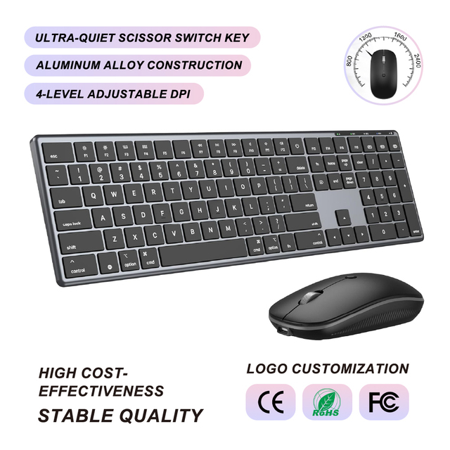 For Wireless Keyboard Mouse Combo for Mac-Rechargeable Ultra Thin Quiet Keys Metal Frame MacBook Pro/Air/iPad/iPhone