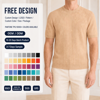 Pull en maille côtelée camel pour homme, col rond, manches courtes, coupe classique, avec revers et ourlet tricotés, style Old Money, fabrication OEM, vente en gros