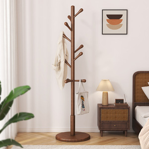 <span class=keywords><strong>Perchero</strong></span> de pie de madera maciza para dormitorio, uso doméstico, sala de estar, con barra <span class=keywords><strong>vertical</strong></span> simple y colgador para bolsos - Product Image 3