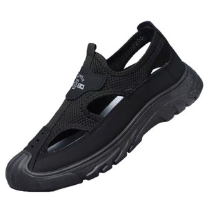 Zuecos de malla transpirable para hombre, deportivos, casuales y versátiles, con diseño plano de EVA suave, para exteriores, viajes, playa, sin cordones, estilo madera. - Product Image 1