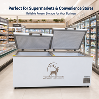 Congélateur coffre horizontal commercial 798L blanc avec deux couvercles rabattables, réglage de la température et roulettes pour stockage de produits surgelés