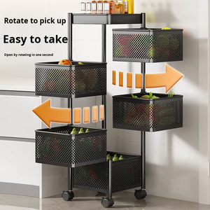 Carrito de Cocina Móvil Multifuncional de Metal Estante Organizador Vertical Giratorio para Frutas y Snacks con Cesta Cuadrada - Product Image 2