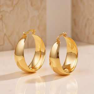 E4476 Orecchini a Cerchio in Oro per Donna, Gioielli Classici Placcati Oro per Uso Quotidiano - Product Image 2