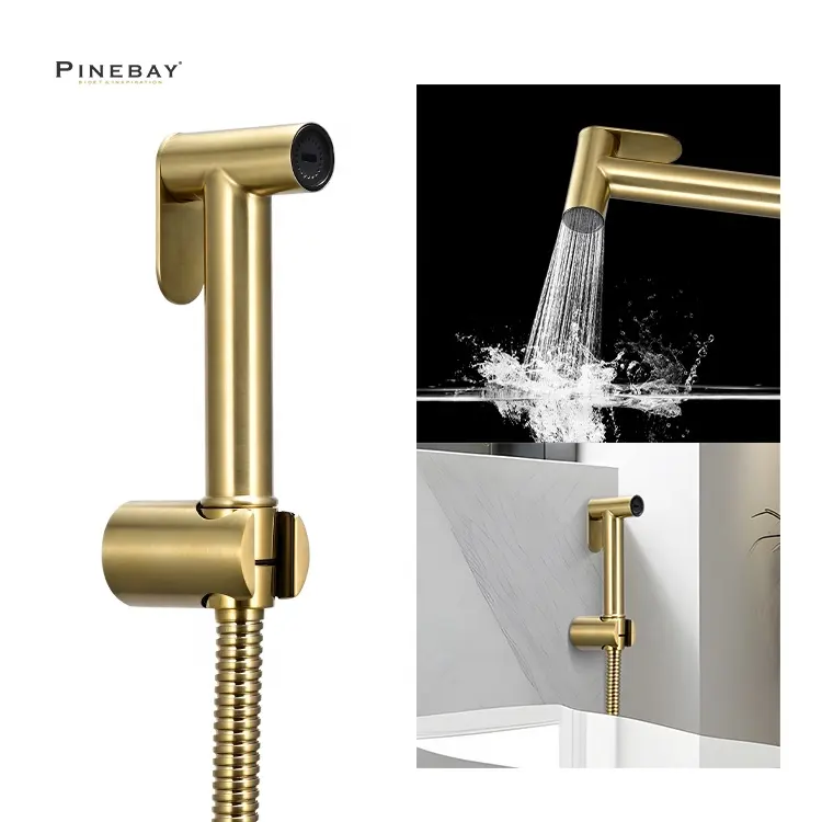 Pinebay Luxe Product Sus304 Bidet Douchekraan Badkamer Goud Reiniging Verstelbare Shattaf Handheld Bidet Sproeier Voor Toilet