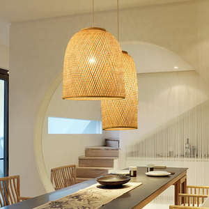 Restaurante decorativo tejido hecho a mano luces moderno bambú sombra decoración mimbre colgante Luz - Product Image 1