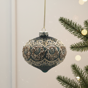Pallina Natalizia di Alta Qualità in Vetro a Forma di Cipolla da 8 cm, Ornamenti Decorativi per Capodanno, Palline da Appendere all'Albero di Natale con Copertura in Pizzo - Product Image 1