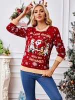 Soldes d'usine : Nouveau pull jacquard en acrylique à manches longues, style slim, pour femme, motif neige de Noël, coupe standard