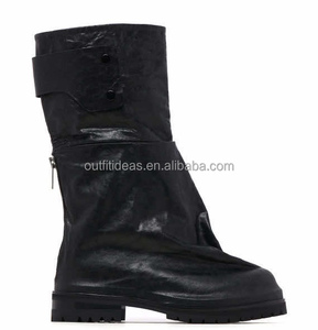 Cuero de becerro Cremallera trasera Unisex Mujer Luna Zapatos de combate de seguridad de moda para hombres Dragonrider Botas Negro Biker Marathon <span class=keywords><strong>Boot</strong></span> para hombres - Product Image 3