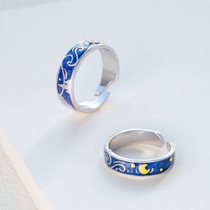 Bague ouverte artisanale pour couple, motif ciel étoilé, style mode, personnalisée - Product Image 2