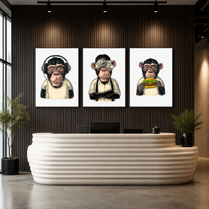 Impresión Artística de Pared con Diseño de 3 <span class=keywords><strong>Monos</strong></span> <span class=keywords><strong>Sabios</strong></span>, Tríptico Divertido de Animales para Sala de Estar, Oficina, Hotel, Decoración Interior Contemporánea - Product Image 6