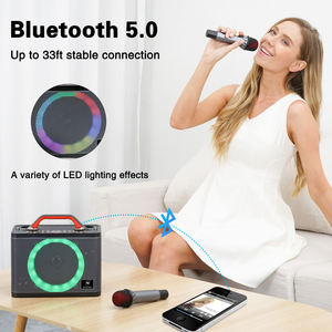 Machine with Two Wireless <b>Microphones</b> Portable BT Speaker LED Lights Supports TF Card/USB <b>for</b> Party - Product Image 2