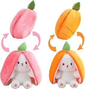 Competitive Price Easter Bunny Stuffed Animal Reversible Bunny Carrot Strawberry Pillow Stuffed Animals Plush Toys For Kids