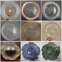 Plato de Cristal Transparente con Borde Dorado SMS, Plato Base Redondo de Cristal Transparente para Decoración de Mesa de Banquete de Boda, Plato de Cena de Cristal