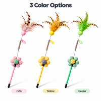 Bâton de chatonnière à ressort de 60 cm avec plume et fleur en peluche, disponible en 3 couleurs