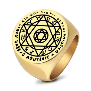 Anello in Acciaio Inossidabile R696 con Sigillo di <span class=keywords><strong>Salomone</strong></span>, Esagramma a Sei Punte, Zodiacale, Amuleto Talismano in Metallo Tagliato al Laser - Product Image 6