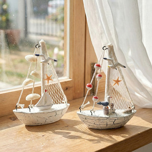Ornement de voilier en forme de coquillage, 2 pièces, décoration de bateau en bois de style méditerranéen pour le salon, cadeau d'anniversaire - Product Image 2