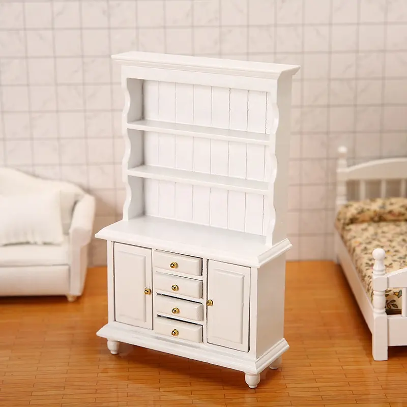 Puppenhaus 1 12 Möbel Mini Miniatur dreistöckige Vitrine mit vier Schubladen Schrank Bücherregal Dekoration