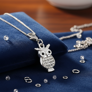 Ciondolo a forma di gufo in argento con occhi di cristallo e pendente a forma di corpo per la creazione di gioielli - Product Image 3
