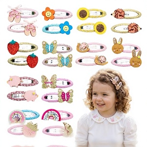 กิ๊บติดผมเด็กทำมือจากผ้า ลายการ์ตูนสัตว์ ผลไม้ ประดับเลื่อมรูปหยดน้ำ น่ารักสไตล์คาวาอี้ แบบเปิดปิดได้ ขายส่งเป็นคู่ - Product Image 1
