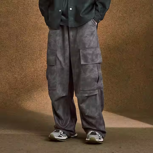 <span class=keywords><strong>Pantalon</strong></span> large en daim de couleur sable pour hommes Ceinture élastique Cordon de serrage Grandes poches latérales Style unique Durable à la mode pour - Product Image 1