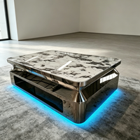 Table de bar lumineuse en acier inoxydable avec plateau en marbre changeant de couleur pour clubs privés, salons de cocktails et bars modernes