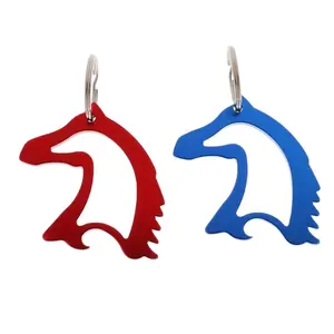 Ouvre-bouteille de bière avec porte-clés, en alliage d'aluminium, motif de tête de cheval, professionnel, porte-clés de sac, pendentif bleu/rouge