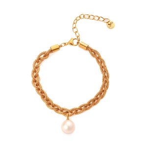 สร้อยข้อมือโซ่ถักสแตนเลสชุบทองพร้อมจี้มุกเครื่องประดับแฟชั่น - Product Image 2