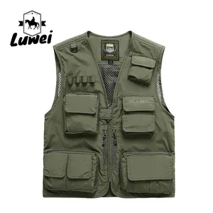 2022 Custom Printed Logo Fishing Hiking Tactical Outdoor Utility Multi Pocket Breathable Work Mesh Men's Vests