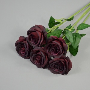 Fleur noire d'halloween, fleurs de Roses artificielles, Rose en soie au toucher véritable, Bouquets à tige longue et simple fausse fleur - Product Image 3