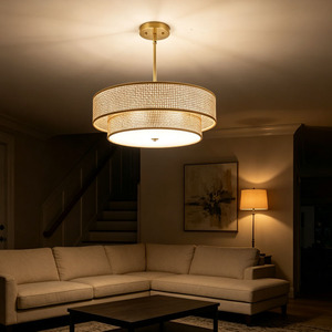 <span class=keywords><strong>Lampadario</strong></span> a 2 Livelli in Rattan Oro <span class=keywords><strong>Beige</strong></span>, Altezza Regolabile, per Sala da Pranzo, Prezzo di Fabbrica - Product Image 1